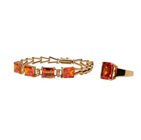 14 Karat Yellow Gold Synthetic Sapphire Bracelet and Ring