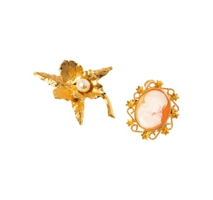 Two 18 Karat Yellow Gold Brooches