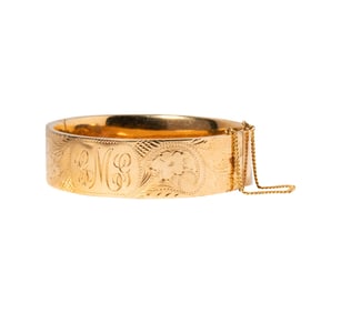 14 Karat Yellow Gold 'GMG' Engraved Gold Bangle Bracelet