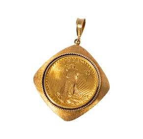 14 Karat Yellow Gold Pendant with 1924 Saint-Gaudens $20 Gold Coin
