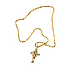 14 Karat Yellow Gold Cross Pendant with 10 Karat Gold Chain