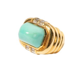 18 Karat Yellow Gold, Diamond and Turquoise Ring