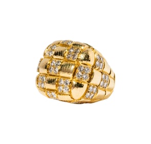 David Webb 18 Karat Yellow Gold and Diamond Basket Weave Ring