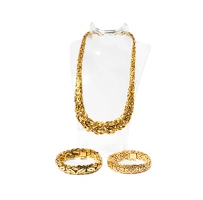 Italian 14 Karat Yellow Gold Byzantine Necklace and Bracelets