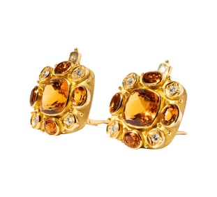 Elizabeth Gage 18 Karat Yellow Gold Citrine and Diamond Ear Clips