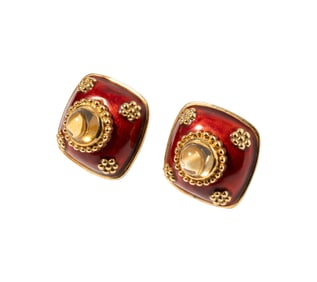 14 Karat Yellow Gold, Citrine and Enamel Earrings