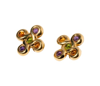Chanel 18 Karat Yellow Gold Multi-Gemstone Ear Clips