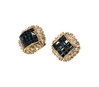 Tallarico, Pair of 18-Karat Yellow Gold Diamond and Sapphire Ear Clips