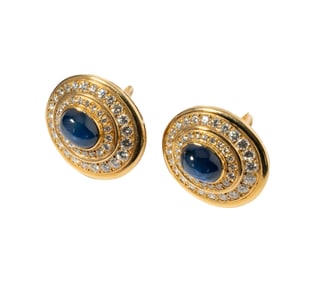 18 Karat Yellow Gold Sapphire and Diamond Ear Clips