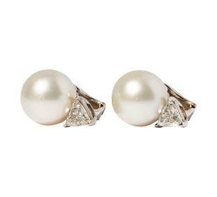 Platinum South Sea Pearl and Diamond Ear Clips