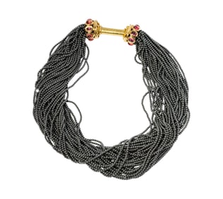Denise Roberge, 18 Karat Yellow Gold Hematite and Tourmaline Torsade Necklace