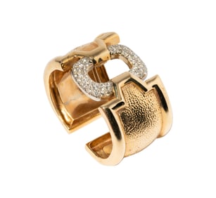 14 Karat Yellow and White Gold Diamond Wide Cuff Bracelet
