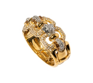 18 Karat Yellow and White Gold Diamond and Citrine Wide Bangle Bracelet