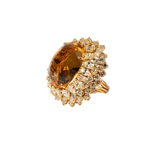 14 Karat Yellow Gold Diamond and Citrine Dome Ring