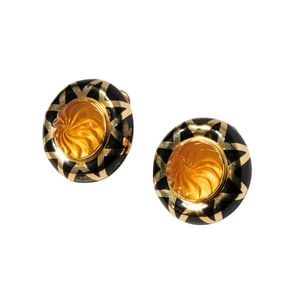 Elizabeth Gage, Pair of 18 Karat Yellow and Black Enamel Ear Clips