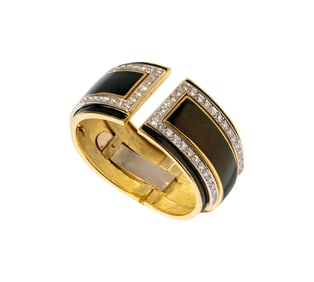 18 Karat Yellow and White Gold Diamond and Enamel Cuff Bracelet