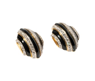 18 Karat Yellow and White Gold Diamond and Enamel Earrings