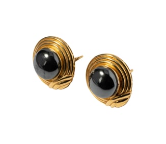 18 Karat Yellow Gold Hematite Earrings