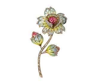 Moira Silver Topped, 18 Karat Yellow Gold, Enamel and Diamond Brooch