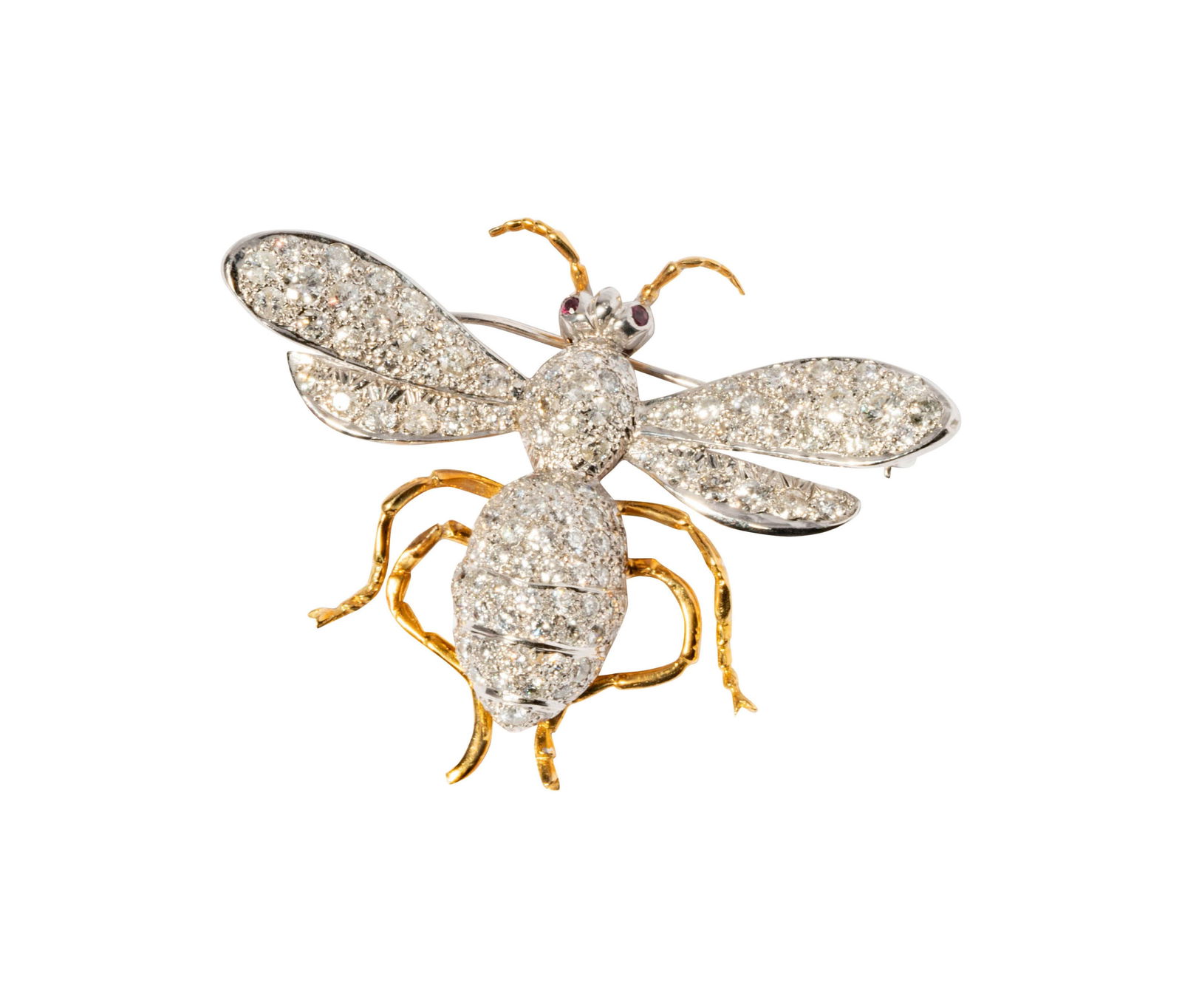 18 Karat Yellow and White Gold Diamond and Ruby Bee Brooch (1 of 7)