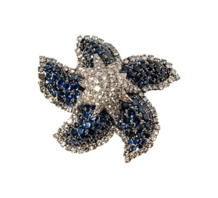 14 Karat White and Yellow Gold Sapphire and Diamond Starfish Pin/Pendant