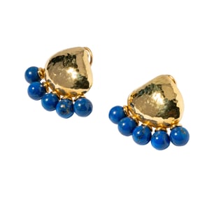 Elizabeth Gage, 18 Karat Yellow Gold Lapis Lazuli Ear Clips