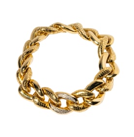 Italian 18 Karat Yellow Gold Curb-link Diamond Necklace
