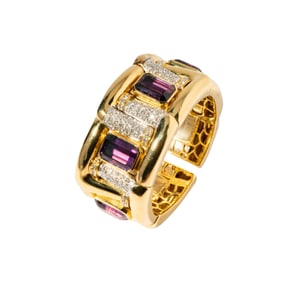 Italian 18 Karat Gold, Amethyst and Diamond Tension Cuff Bracelet