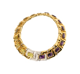 Italian, 18 Karat Yellow and White Gold Amethyst, Citrine, and Diamond Necklace