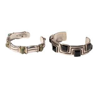 Hector Aguilar Two Sterling Silver Gem-set Cuff Bracelets