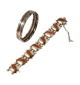 William Spratling Two Sterling Silver and Copper Bracelets