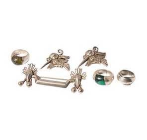 William Spratling Three Sterling Rings and Brooch