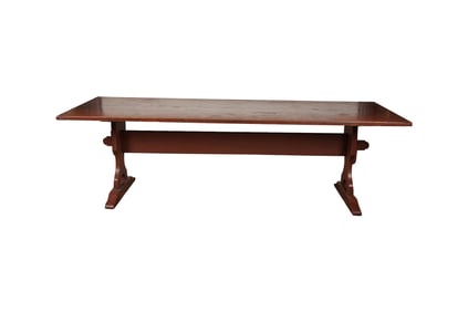 A Mexican Red-Painted Wood Trestle Table