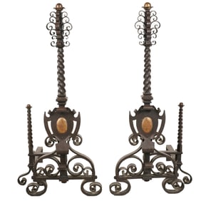 A Pair of Baroque-Style Iron Andirons