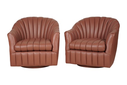 Attributed to Ward Bennett: Set of Four Swivel Barrel Chairs