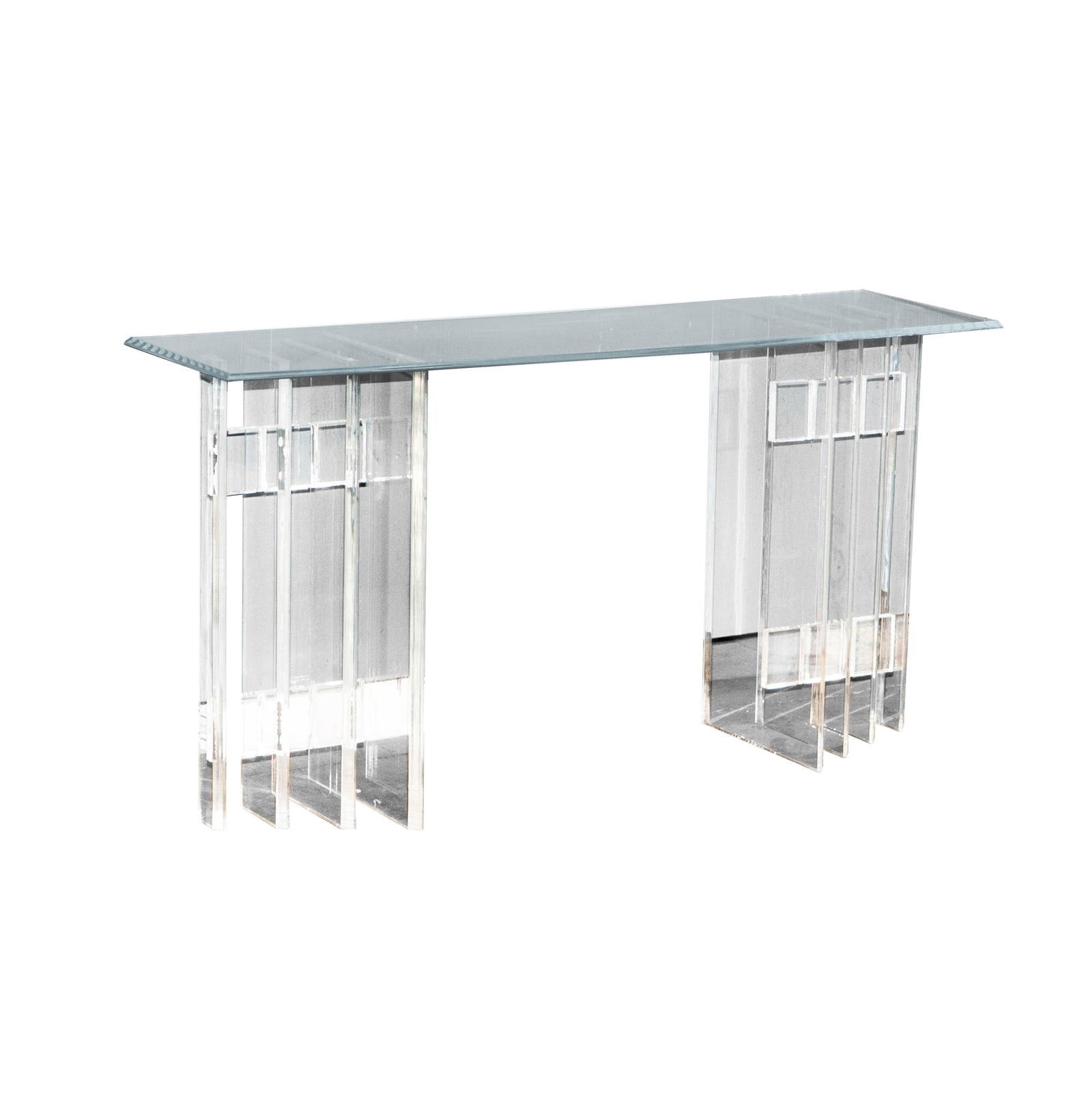 An Acrylic Console Table: in three parts 29 x 54 x 16 in. (73.7 x 137.2 x 40.6 cm.)