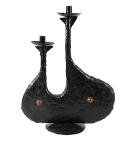 A Mexican Modernist Metal Candelabra in the Style of Gene Bryon