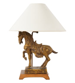 A Ceramic Horse Figure Mounted as a Table Lamp