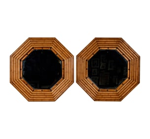 A Pair of Rattan Octagonal Wall Mirrors