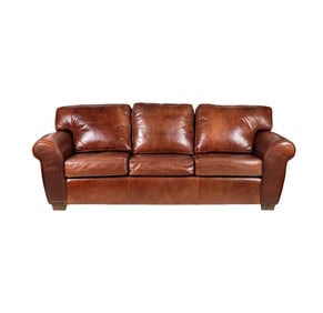 A Brown Leather Three-Seat Sofa