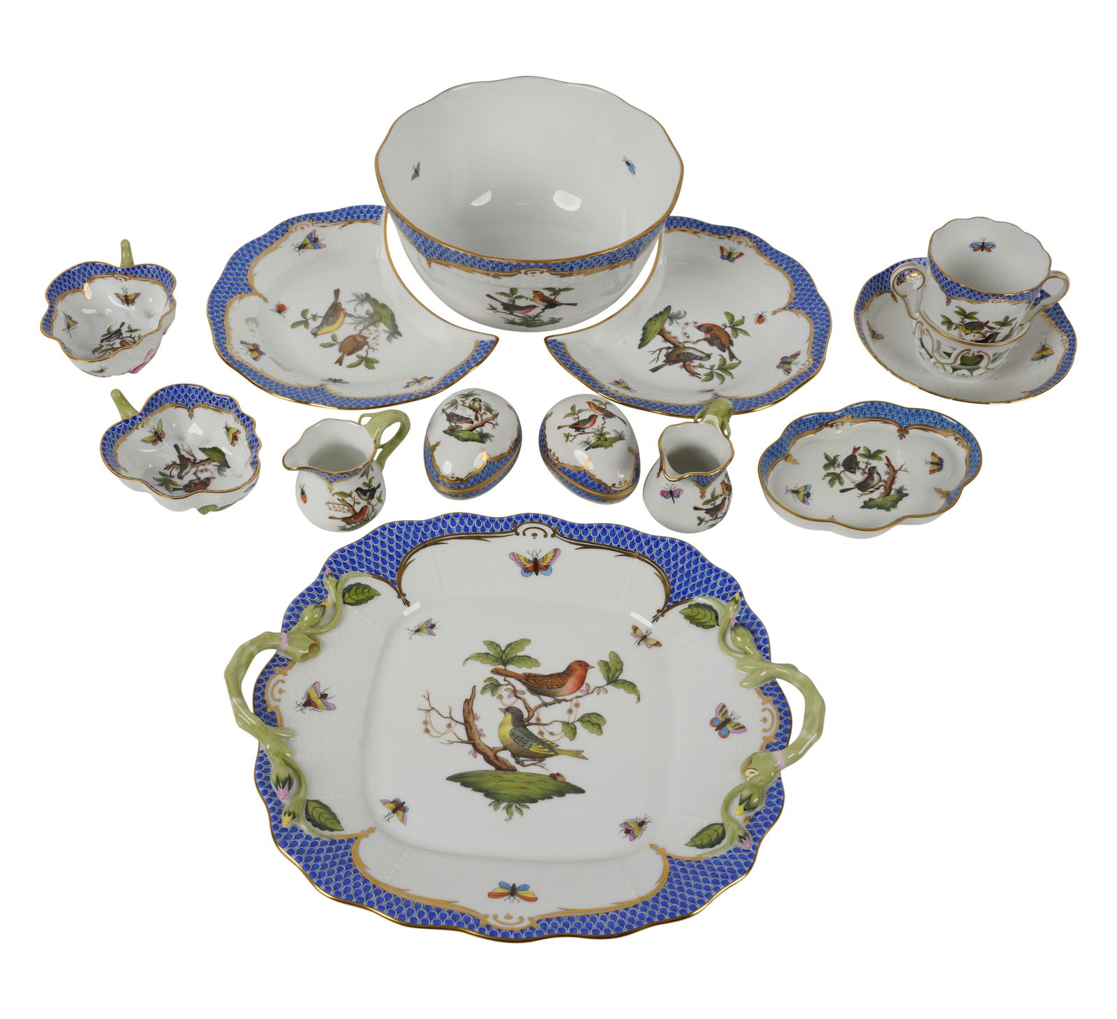 A Group of Herend Rothschild Bird Blue Border Porcelain (1 of 14)
