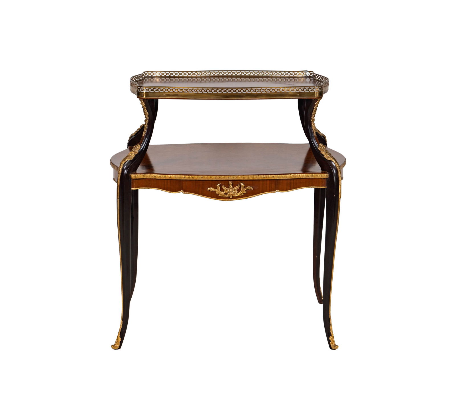 A Louis XV-Style Parquetry Pastry Table: contemporary; with gilt metal mounts 35 x 32 x 21 1/2 in. (88.9 x 81.3 x 54.6 cm.)