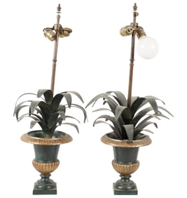 A Pair of Painted Metal Table Lamps