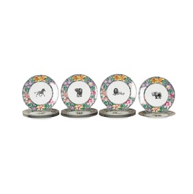 14 Fitz and Floyd Fleurs Safari Porcelain Dinner Plates