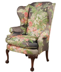 A Chippendale-Style Carved Mahogany Wing Chair
