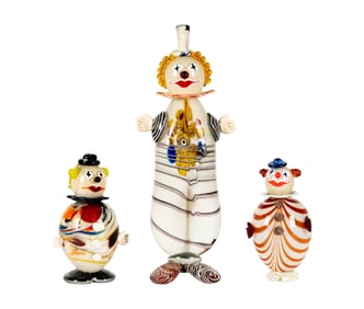 Three Russian Art Glass Clown Sculptures