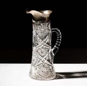 An American Sterling-Mounted Cut Crystal Pitcher