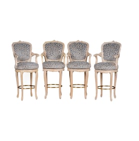 A Set of Four Faux Bois Carved Wood Bar Stools