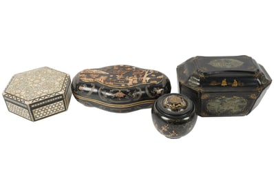 Four Chinese Inlaid Lacquer Table Boxes