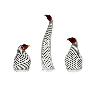 Three Murano Glass Bird Sculptures